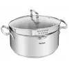 Tefal Duetto+ G7194655 Cazo redondo de acero inoxidable, 24 cm, con tapa de vidrio