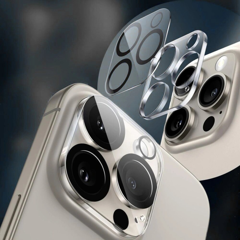 Protector de cristal templado para lente de cámara Tech-Protect Cam Fit+ para Apple iPhone 14 / 14 Plus / 15 / 15 Plus, transparente
