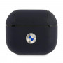 Funda de piel genuina con logo plateado BMW BMA3SSLNA para Apple AirPods 3, azul marino