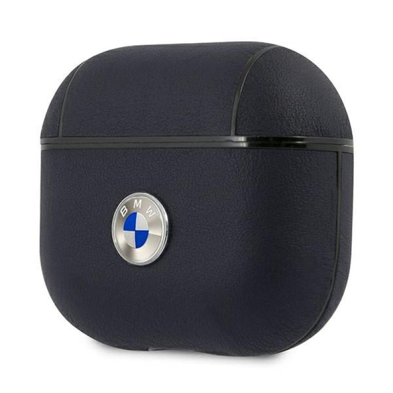 Funda de piel genuina con logo plateado BMW BMA3SSLNA para Apple AirPods 3, azul marino
