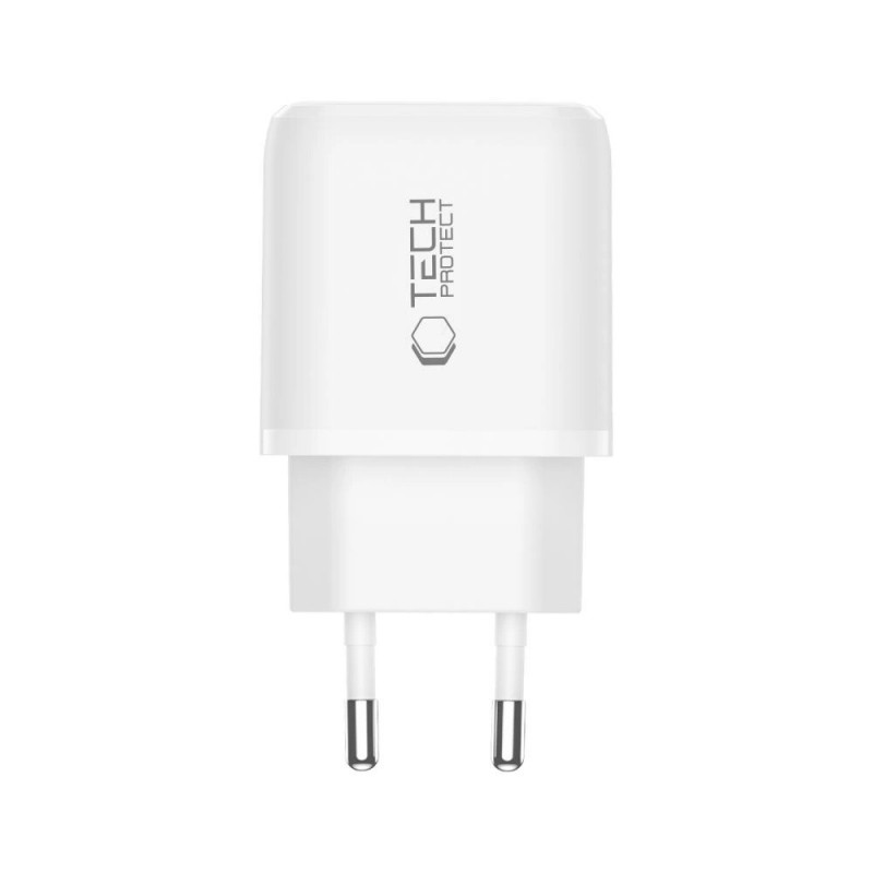 Cargador de pared Tech-Protect NCA20 USB-A, USB-C PD 20W / QC3.0, blanco