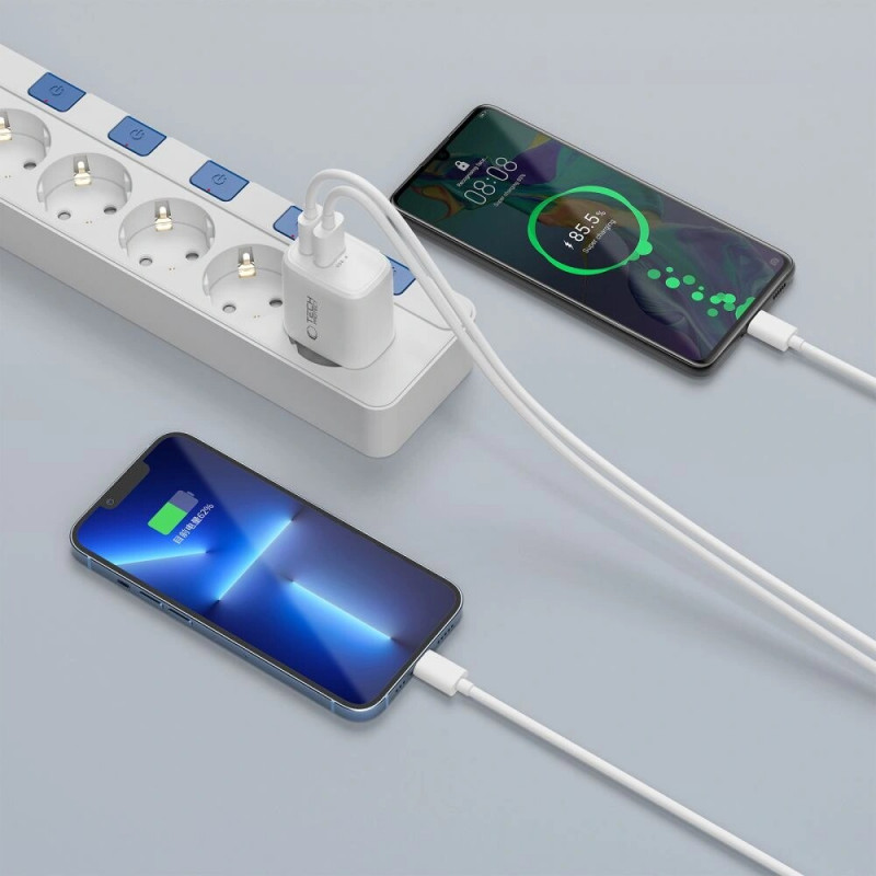 Cargador de pared Tech-Protect NCA30 USB-A, USB-C PD 30W / QC3.0, blanco