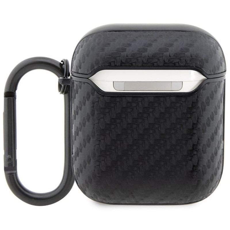 Funda BMW BMA2WMPUCA2 Carbon Double Metal Logo para Apple AirPods 1/2, negra