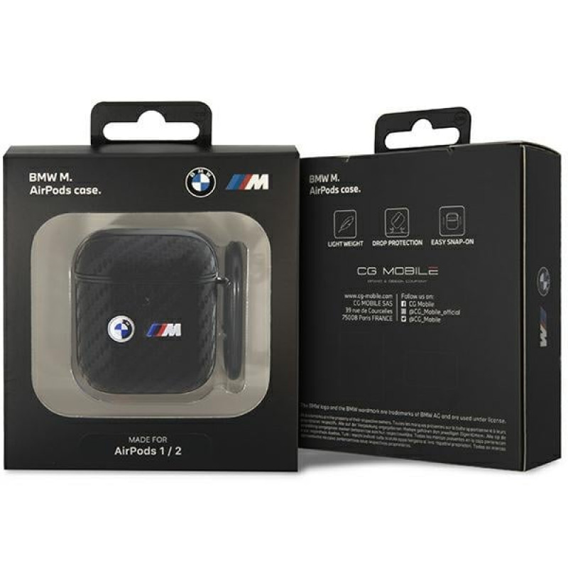 Funda BMW BMA2WMPUCA2 Carbon Double Metal Logo para Apple AirPods 1/2, negra