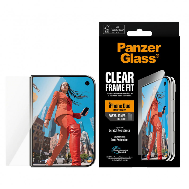 Protector de pantalla frontal PanzerGlass para iPhone Duo con EasyAligner, transparente