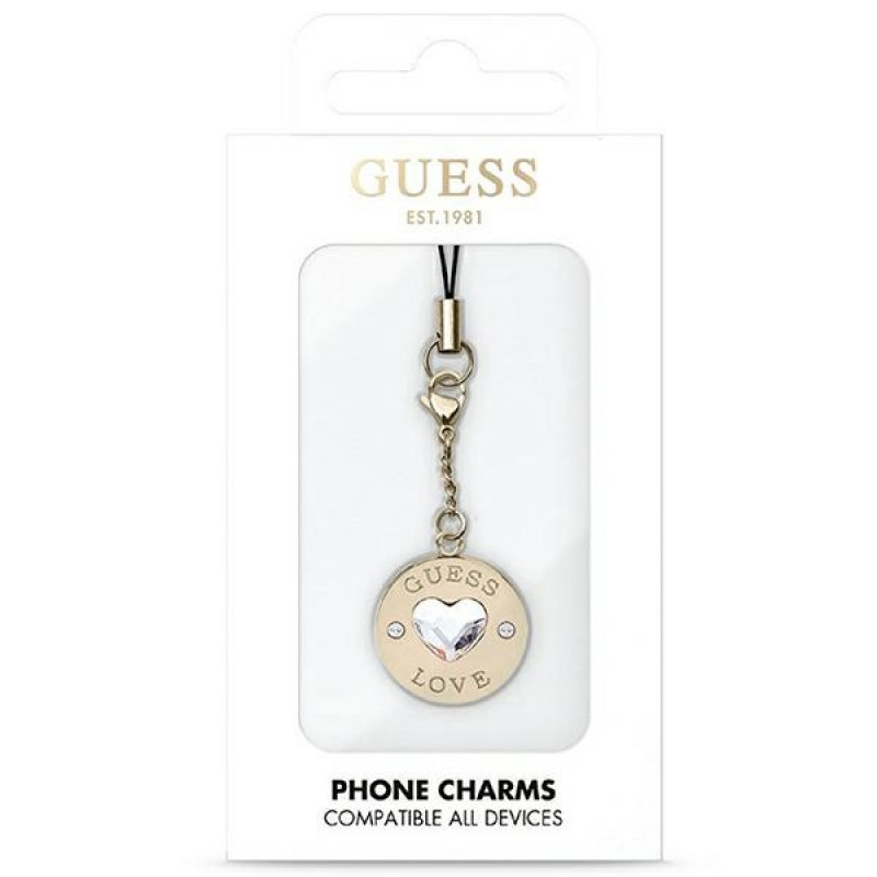 Colgante para teléfono Guess GUCPMHGLD Heart Diamond Charm con pedrería, dorado