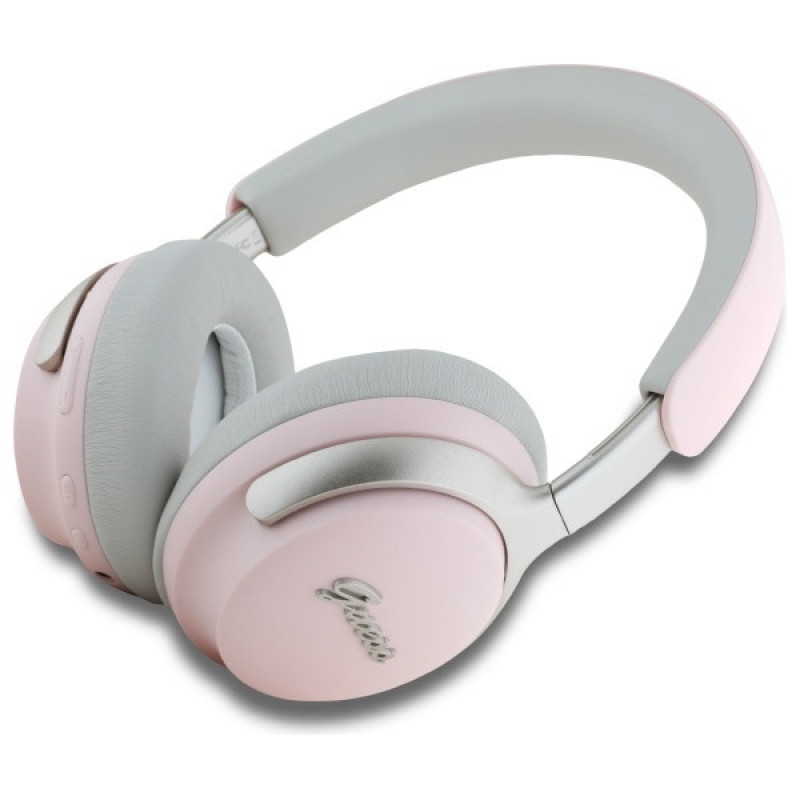 Guess GUBHC22PSBCSMP Auriculares inalámbricos de diadema con logotipo metálico script, ANC/ENC, rosa