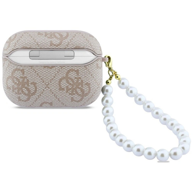 Funda con colgante de perlas Guess 4G Pearl Strap para Apple AirPods Pro 3, rosa