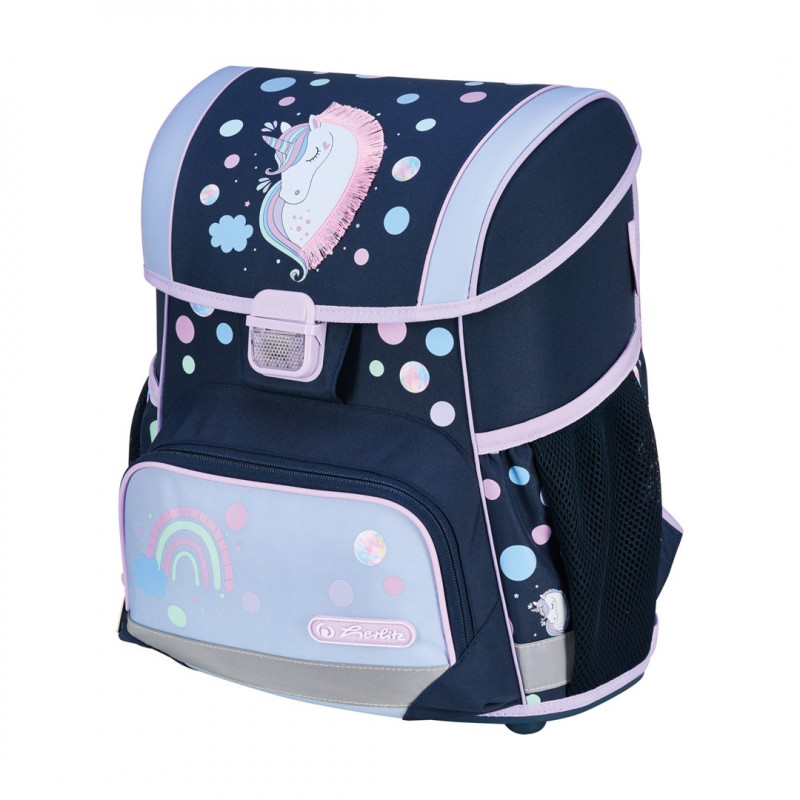 Conjunto de mochila escolar de primaria Herlitz Loop Plus Unicorn Dreams, azul oscuro/rosa