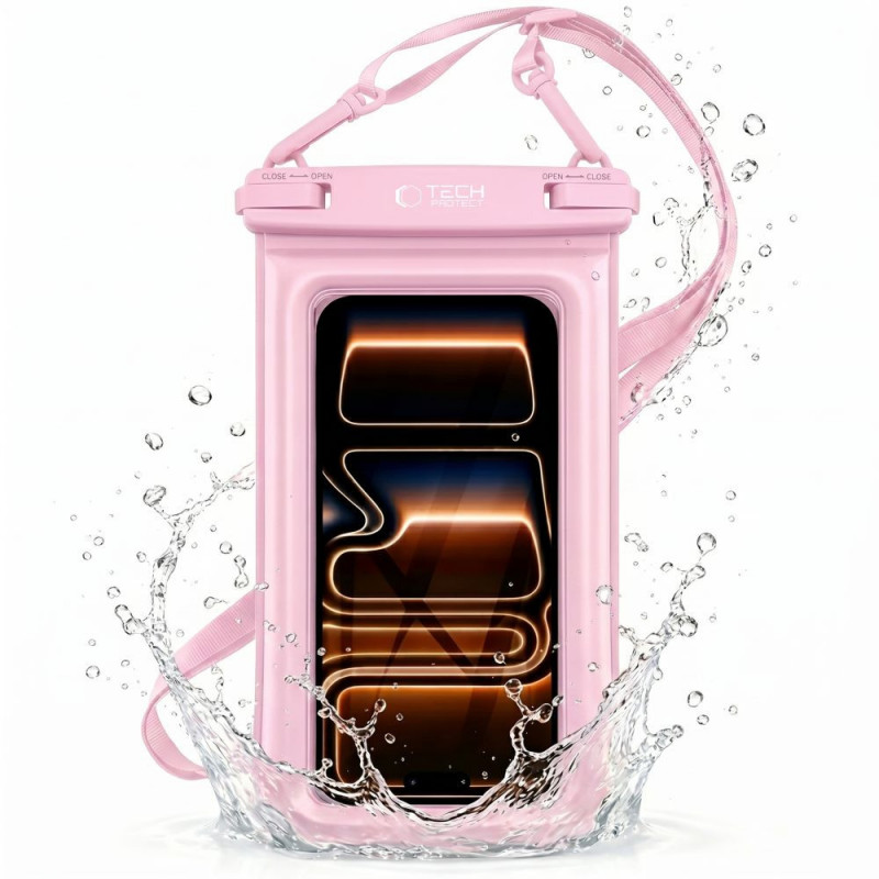 Funda flotante impermeable universal Tech-Protect UWC7 para smartphones de hasta 6,9 pulgadas, rosa