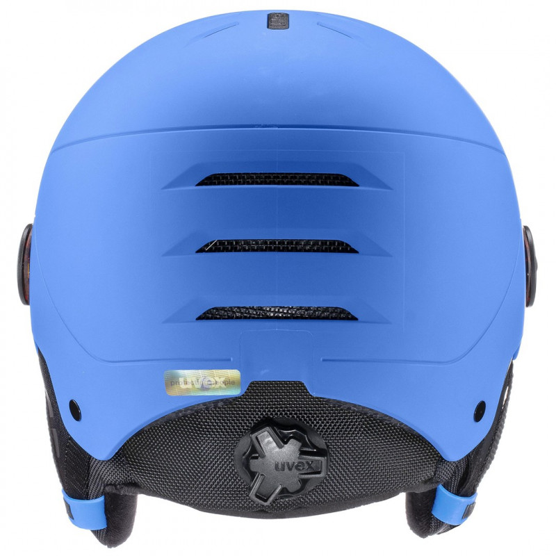 Casco de esquí para niños UVEX Rocket jr. Visor, azul mate
