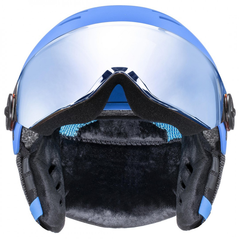 Casco de esquí para niños UVEX Rocket jr. Visor, azul mate