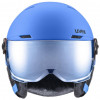Casco de esquí para niños UVEX Rocket jr. Visor, azul mate