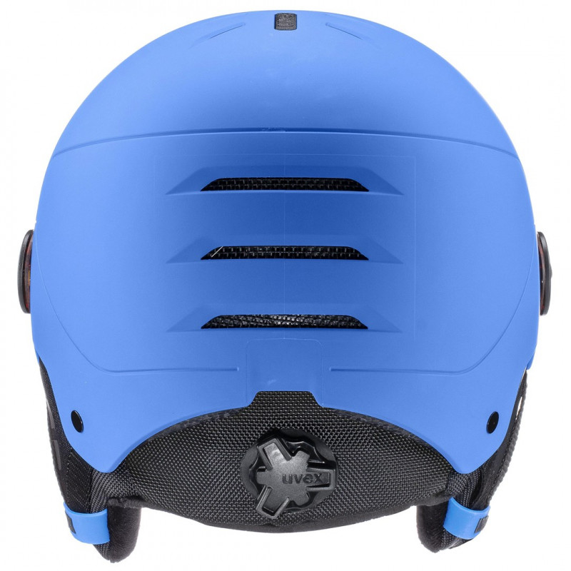 Casco de esquí para niños UVEX Rocket jr. Visor, azul mate