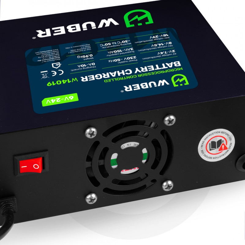 Cargador de batería con microprocesador Wuber W14019, 6/8/12/14/16/24 V, 10 A