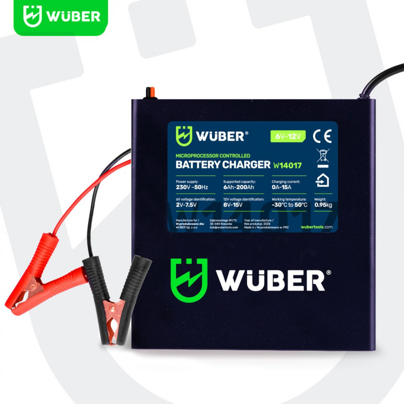 Cargador de batería con microprocesador Wuber W14017, 6-12 V, 15 A