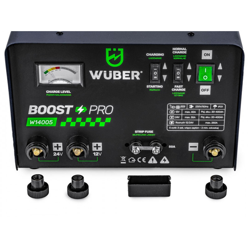 Cargador de batería de coche Wuber W14005 con arranque asistido, 40 A, 12 V/24 V