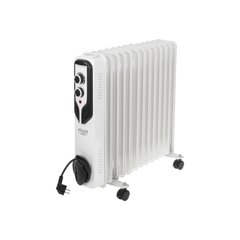 Radiador de aceite Adler AD 7818, 2500 W, 3 niveles de potencia, 13 aletas, blanco