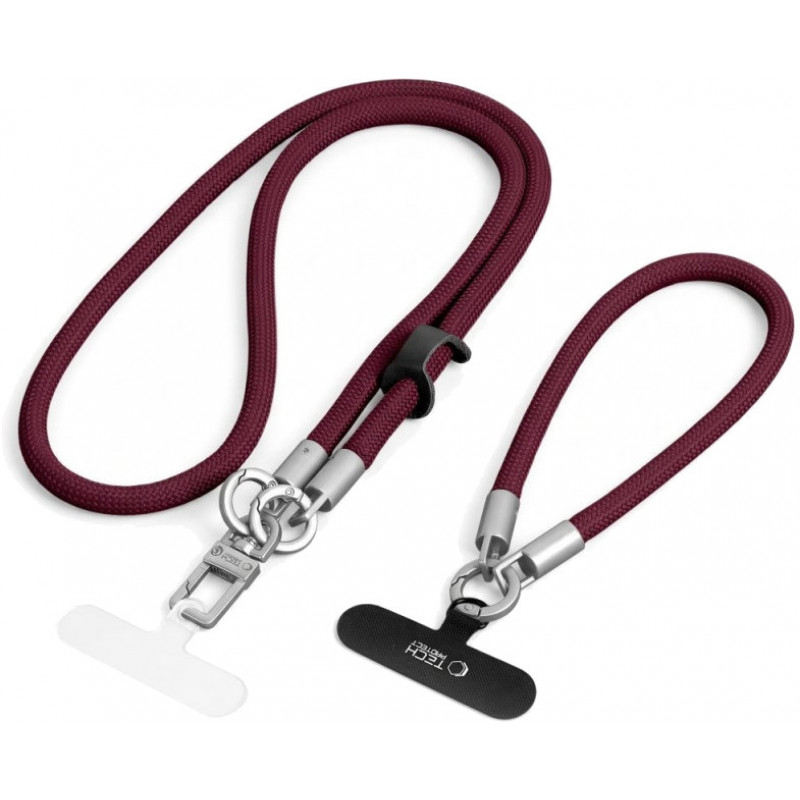 Conjunto de cordón para teléfono Tech-Protect C10S Rope para bandolera y muñeca, granate/titanio