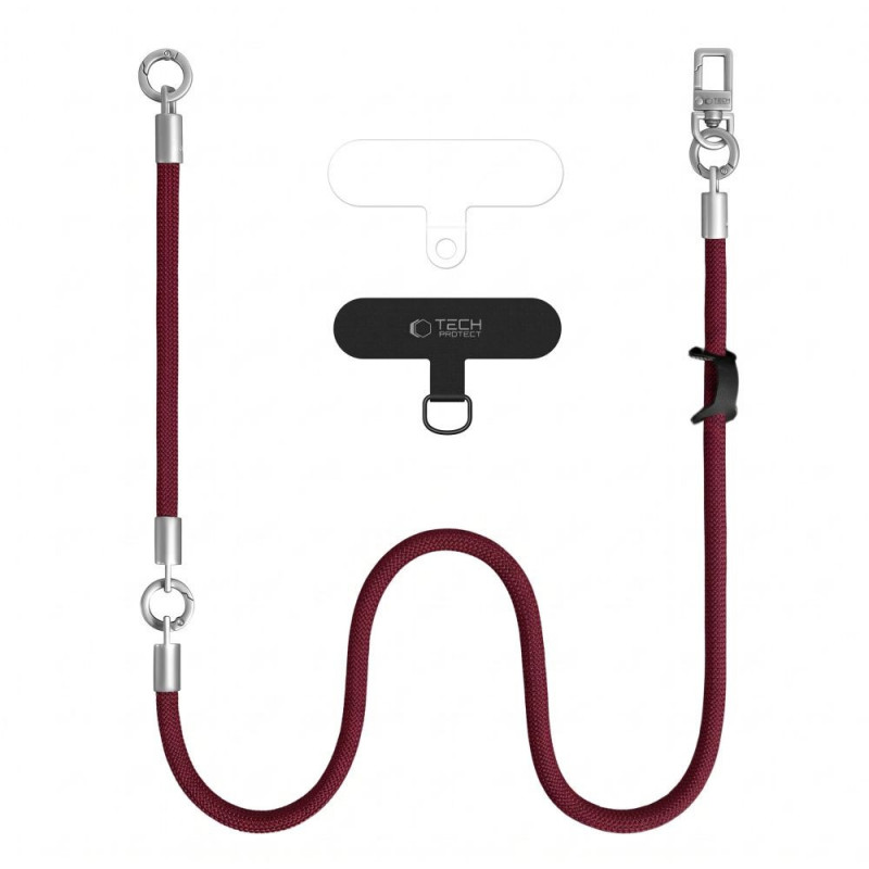 Conjunto de cordón para teléfono Tech-Protect C10S Rope para bandolera y muñeca, granate/titanio