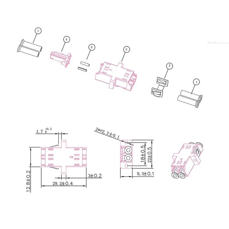 Adaptador de fibra LogiLink FA02LC8 LC Duplex, 12 piezas, con brida, violeta