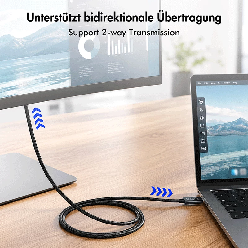 Cable USB 3.2 Gen2 Type-C LogiLink CUA0121, C/M a DP/M, bidireccional, 8K/60 Hz, metal, negro, 3 m