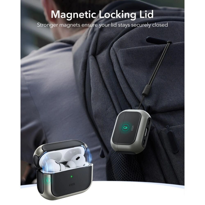 Funda ESR Orbit HaloLock MagSafe para Apple AirPods Pro 3, titanio