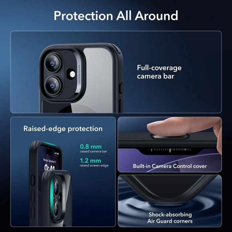 Funda ESR Classic Hybrid MagSafe con cristal templado para Apple iPhone 17, transparente/negro