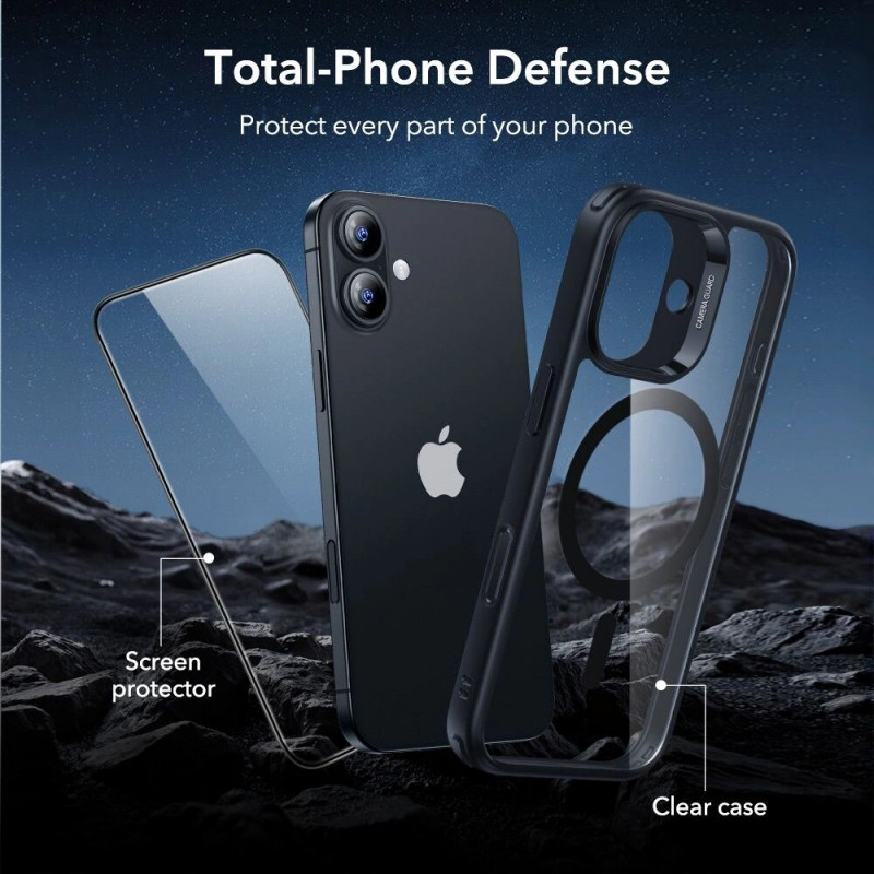 Funda ESR Classic Hybrid MagSafe con cristal templado para Apple iPhone 17, transparente/negro