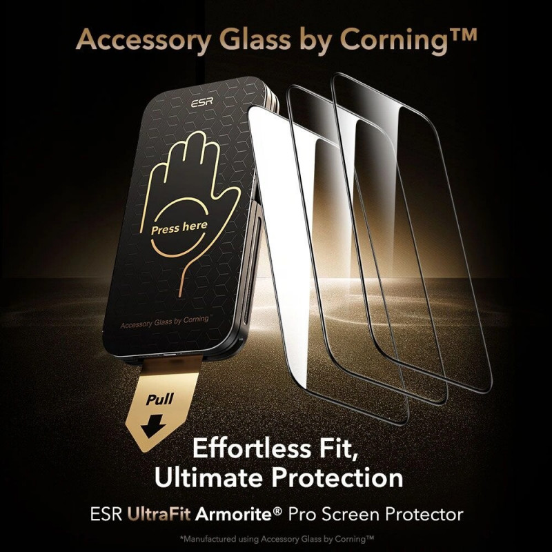 ESR UltraFit Armorite Pro Vidrio Templado para Apple iPhone 16 Pro / 17, Transparente, Vidrio de Corning (ESR926)