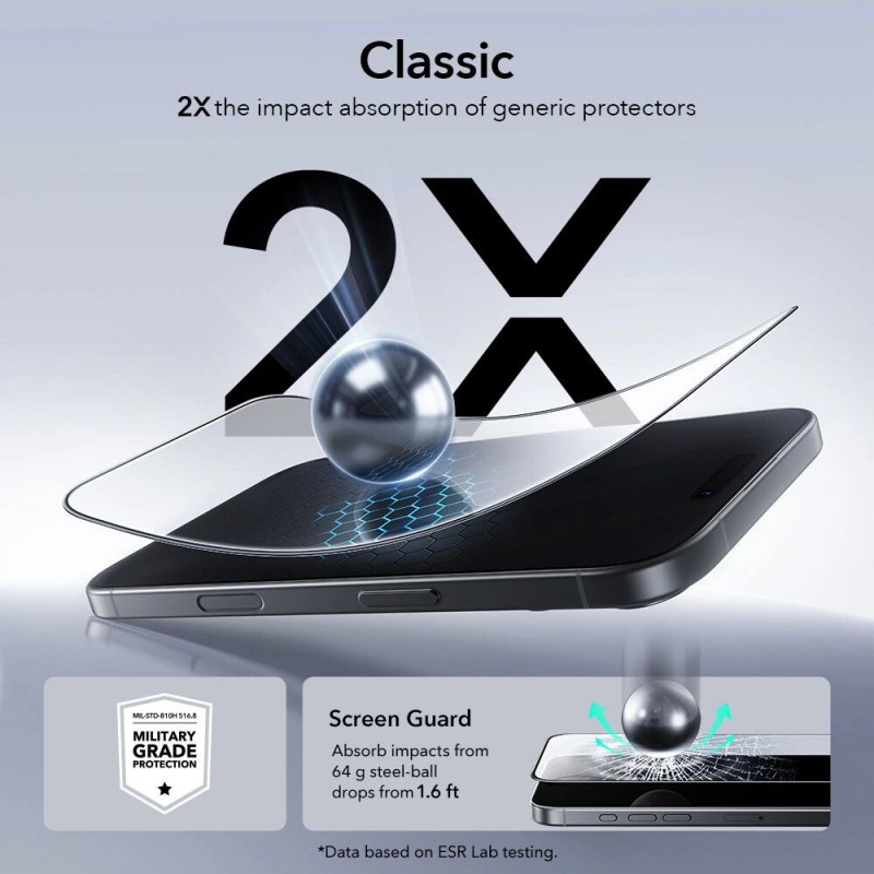 ESR UltraFit Vidrio Templado para Apple iPhone 16 Pro / 17, Transparente (2 uds.) (ESR922)