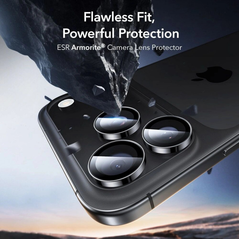 Protector de cámara ESR Armorite para Apple iPhone 14 Pro / 14 Pro Max / 15 Pro / 15 Pro Max / 16 Pro / 16 Pro Max / 17 Pro / 17 Pro Max, negro (ESR931)