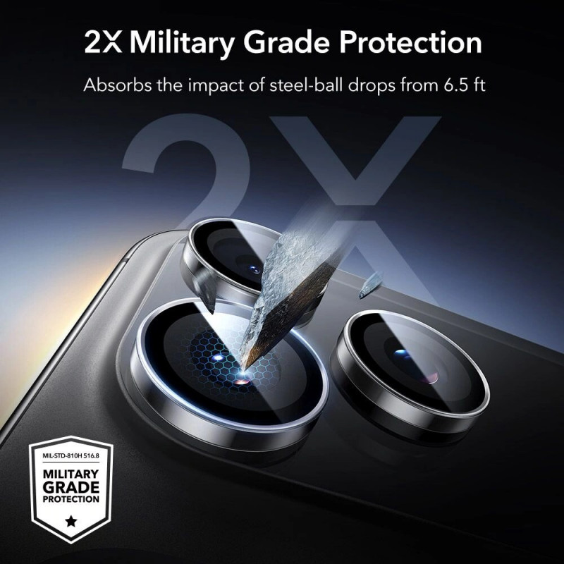 Protector de cámara ESR Armorite para Apple iPhone 14 Pro / 14 Pro Max / 15 Pro / 15 Pro Max / 16 Pro / 16 Pro Max / 17 Pro / 17 Pro Max, transparente (ESR932)