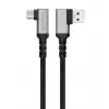 Cable USB 3.2 Gen1 Type-C LogiLink CU0473, A/M 90° a C/M 90°, 5 Gbps, 60W, metal, plateado/negro, 2 m