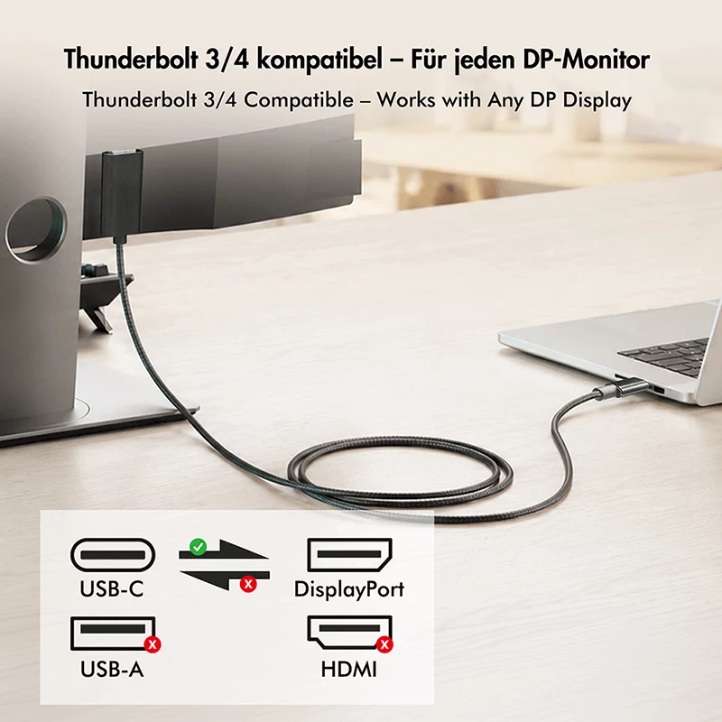 Cable Logilink CUA0132 USB 3.2 Gen2 Type-C, C/M a DP/M, 8K/60 Hz, nailon, metal, negro, 3 m