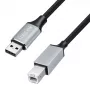 Cable USB 2.0 Logilink CU0107, USB-A/M a USB-B/M, 480 Mbps, nailon, metal, negro/plateado, 2 m