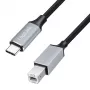 Cable USB 2.0 Type-C Logilink CU0516, C/M a B/M, 480 Mbps, nailon, metal, negro/plateado, 3 m