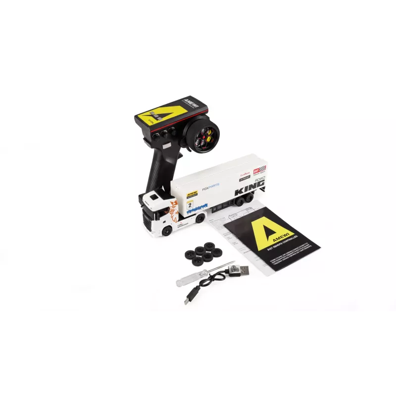 Amewi Mini-Scania 730 S con remolque de caja 1:64 RTR, blanco (22784)