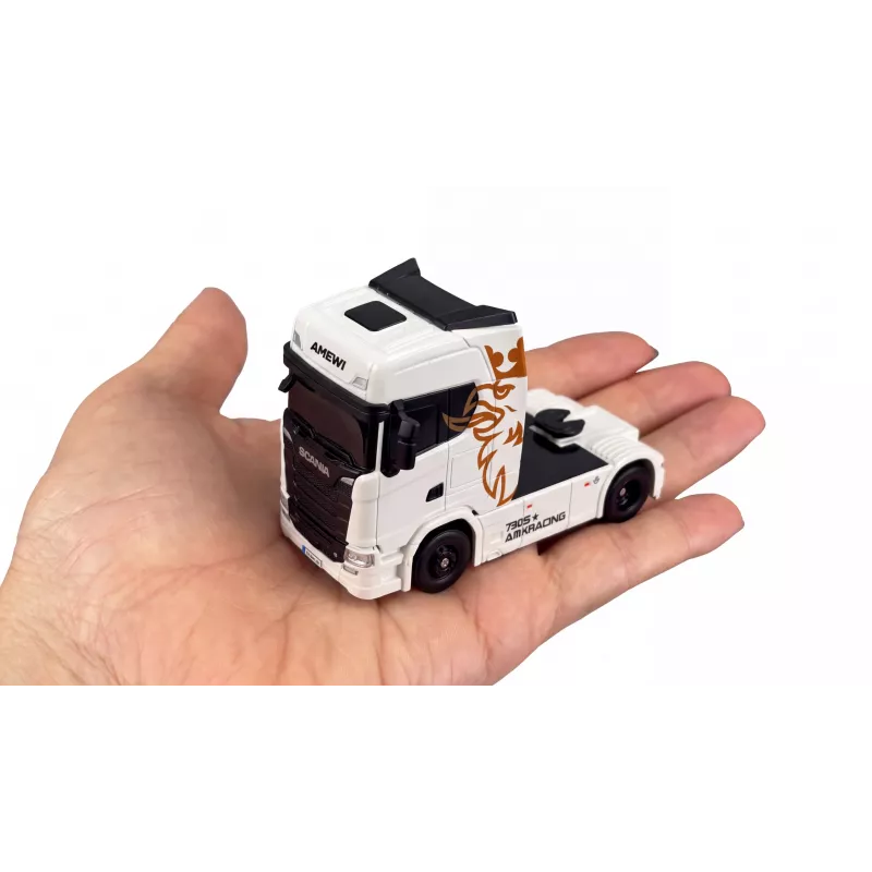 Amewi Mini-Scania 730 S con remolque de caja 1:64 RTR, blanco (22784)