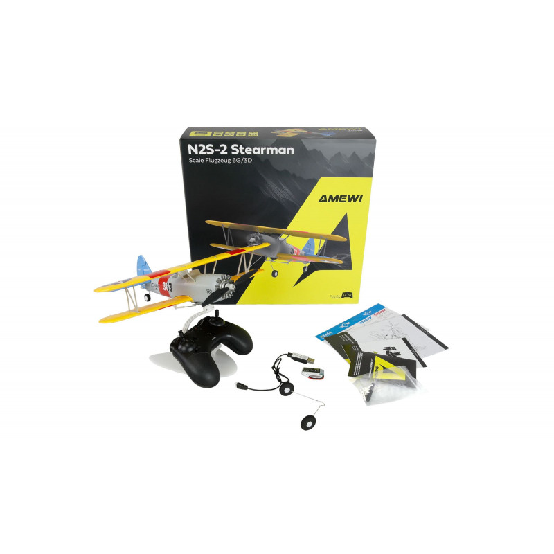 Amewi AMXFlight N2S-2 Stearman 360 mm 6G/3D 6 canales RTF, 14+ (24148)
