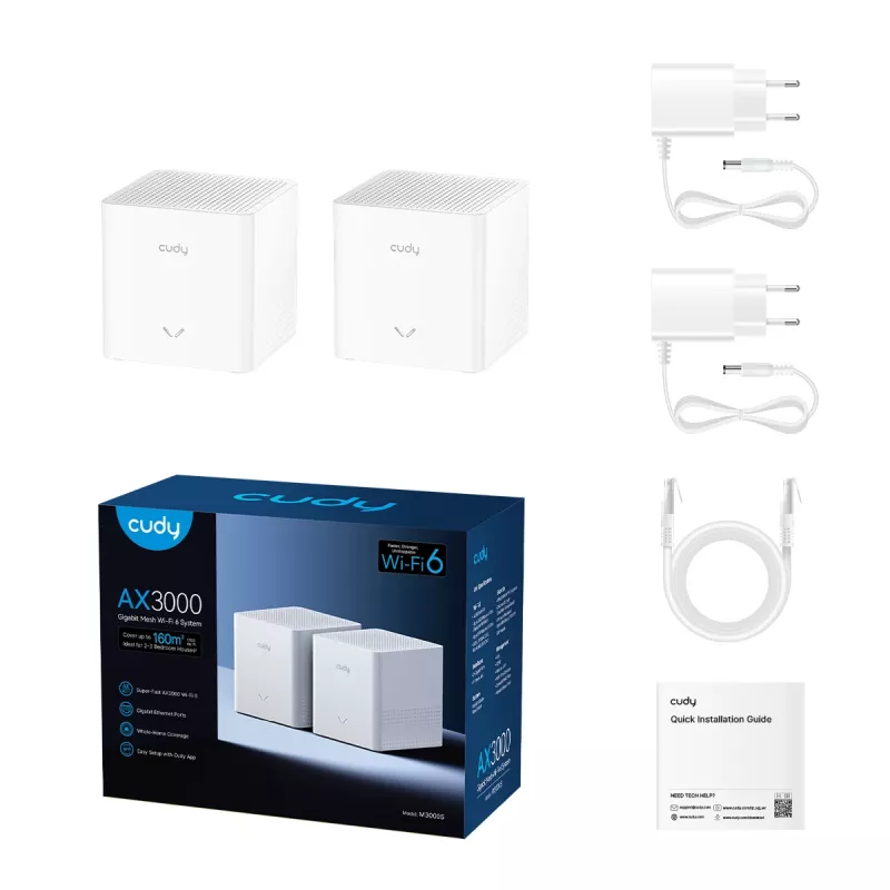 Sistema mesh CUDY M3000S AX3000 Wi-Fi 6, pack de 2