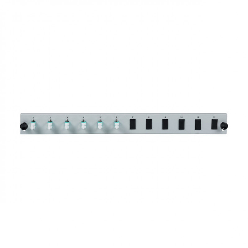 Panel frontal de fibra para montaje en rack EFB Elektronik SB-FP-6SC-S-OM4, 1U, gris, metal, 432 mm
