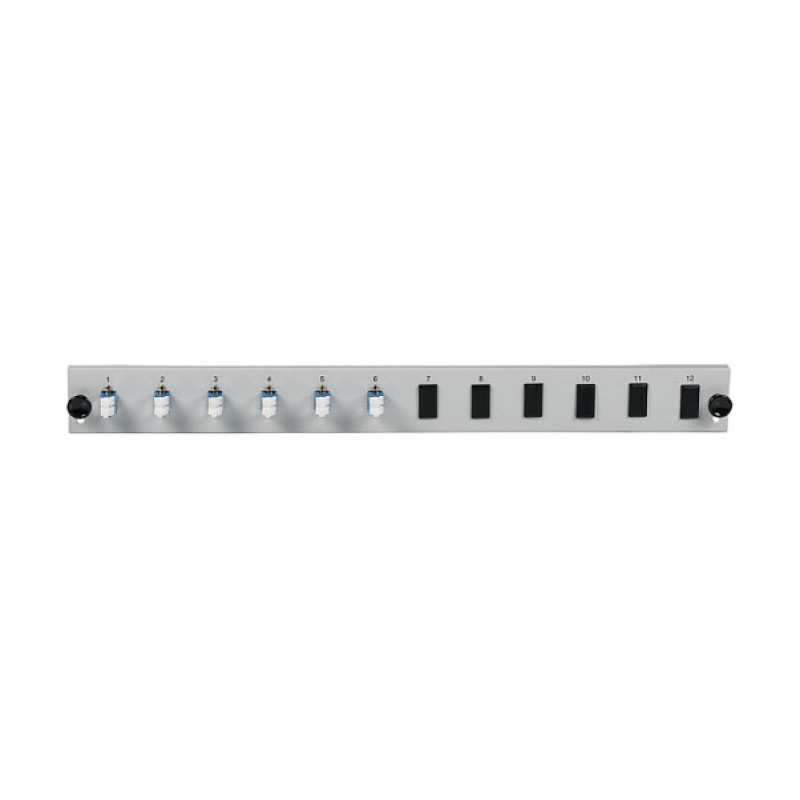 Panel frontal de fibra para montaje en rack EFB Elektronik SB-FP-6SC-S-OM4, 1U, gris, metal, 432 mm