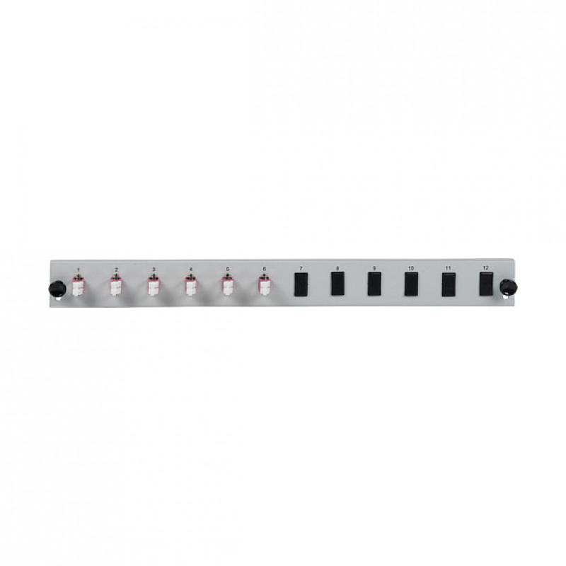 Panel frontal de fibra para montaje en rack EFB Elektronik SB-FP-6SC-S-OM4, 1U, gris, metal, 432 mm