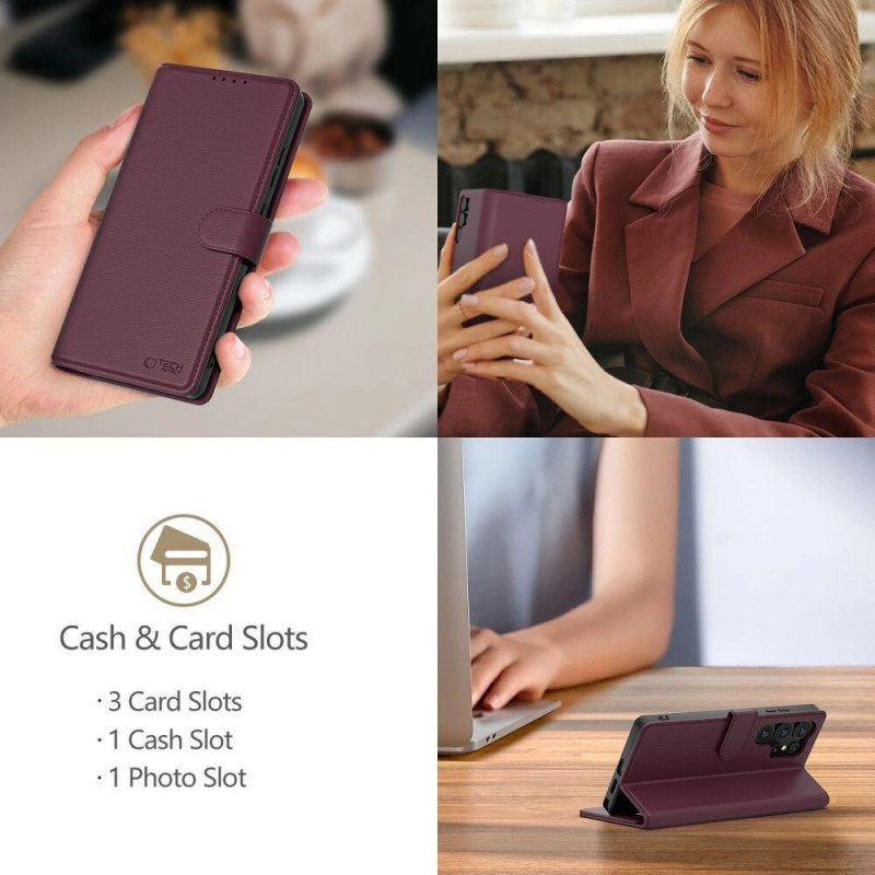 Funda cartera Tech-Protect para Xiaomi Redmi Note 15 Pro 5G THP5097, burdeos