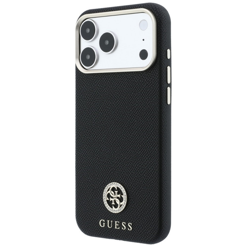 Guess GUE005537-0 Grained Round Strass Logo MagSafe funda para Apple iPhone 18 Pro Max / 17 Pro Max, negra