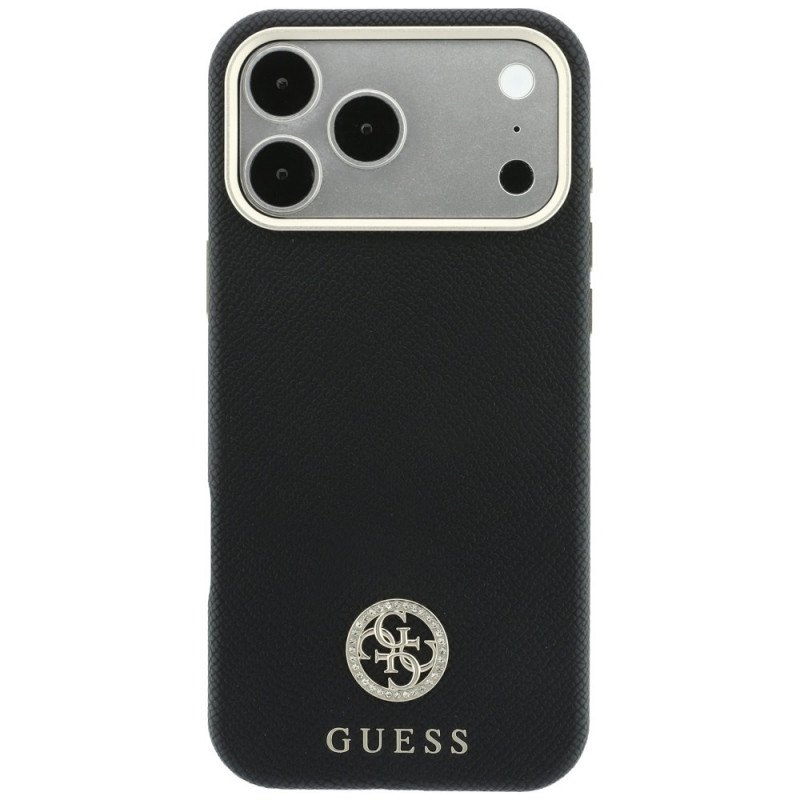 Guess GUE005537-0 Grained Round Strass Logo MagSafe funda para Apple iPhone 18 Pro Max / 17 Pro Max, negra