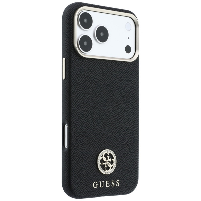 Guess GUE005537-0 Grained Round Strass Logo MagSafe funda para Apple iPhone 18 Pro Max / 17 Pro Max, negra