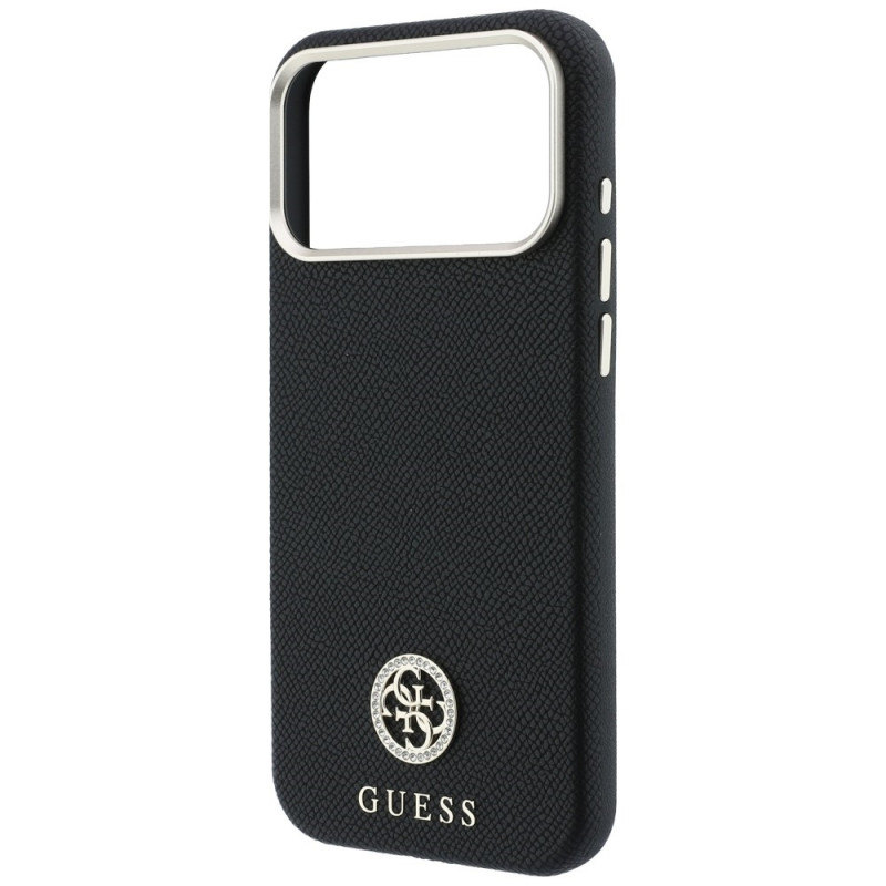Guess GUE005537-0 Grained Round Strass Logo MagSafe funda para Apple iPhone 18 Pro Max / 17 Pro Max, negra