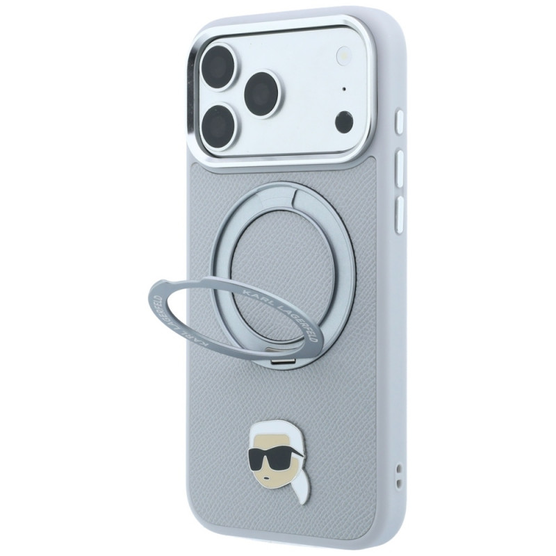 Funda Karl Lagerfeld with Ring Stand 360 Karl Head Pin MagSafe para Apple iPhone 18 Pro Max / 17 Pro Max, gris (KF003236)